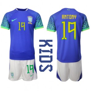 Brazil Antony #19 Replica Away Stadium Kit for Kids World Cup 2022 Short Sleeve (+ pants)